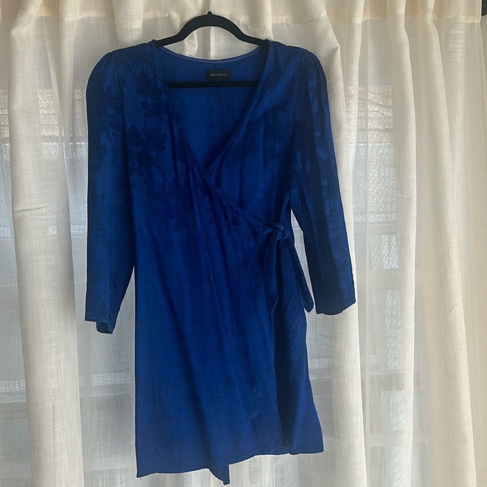 Majorelle blue mini dress. Side tie detail